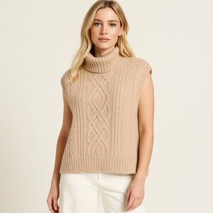 Rachel Zoe 100% Cashmere 2-Ply Sleeveless Turtleneck Cable Knit Sweater Vest M